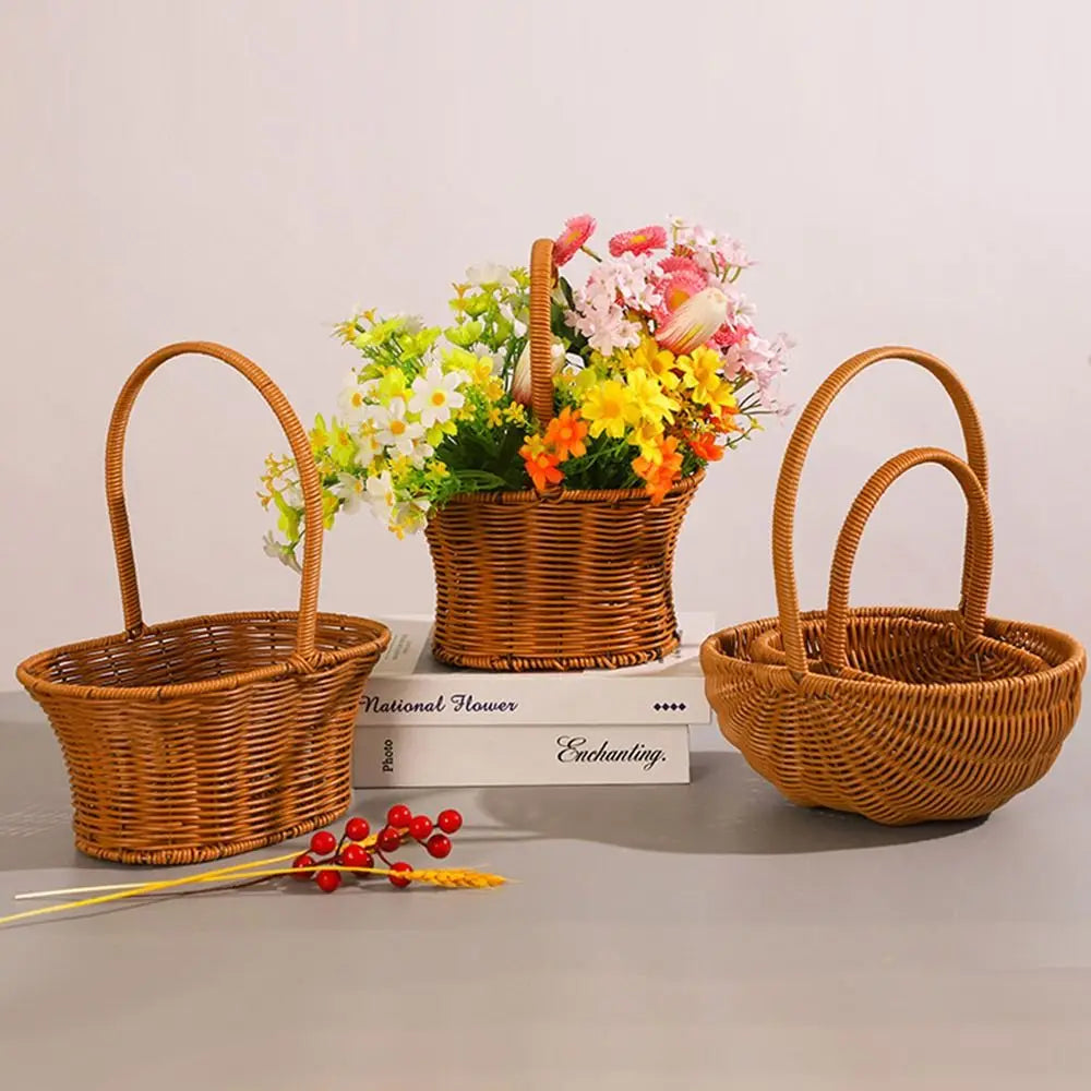 panier tressé marron clair poignée empilable utilisation multiple traditionnel