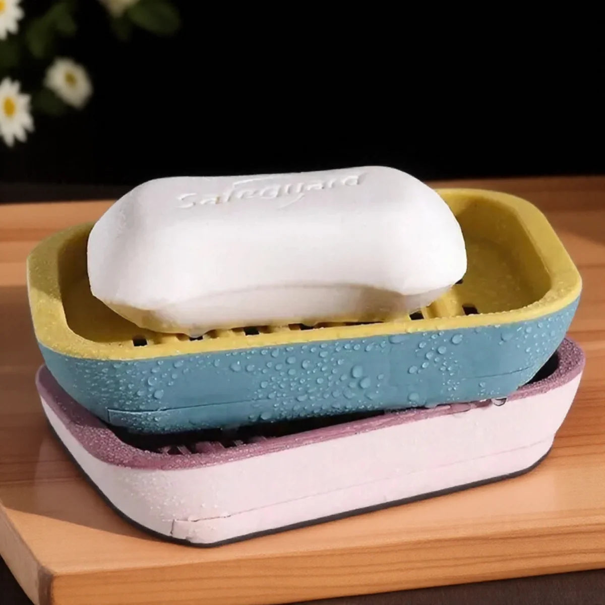 support savon adhésif moderne vert bleu rose blanc drainage matériau opaque