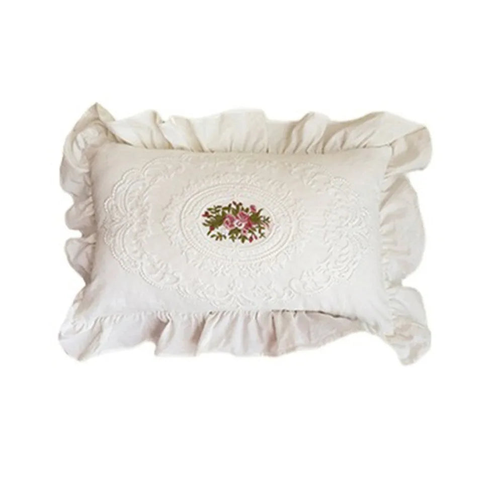 housse coussin brodée motif floral vintage blanc polyester coton confortable lit 45x45 30x50