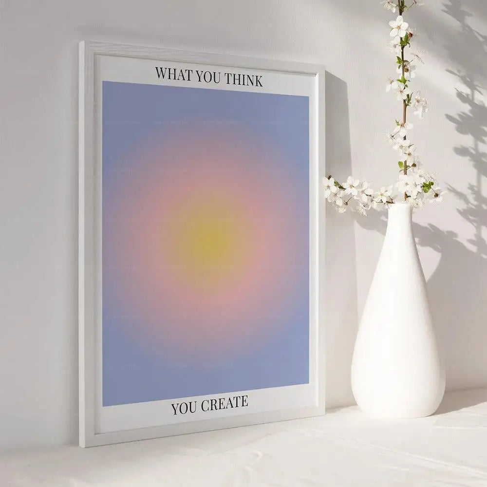 affiche moderne toile abstraite bleu rose jaune dégradée minimaliste décoration intérieure chambre salon