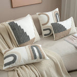 coussin géométrique moderne polyester gris beige amovible lavable contemporain decoration interieur tufter boheme