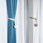 rideaux moderne bleu blanc corde nouée pompon coton chanvre uni opaques 60cm