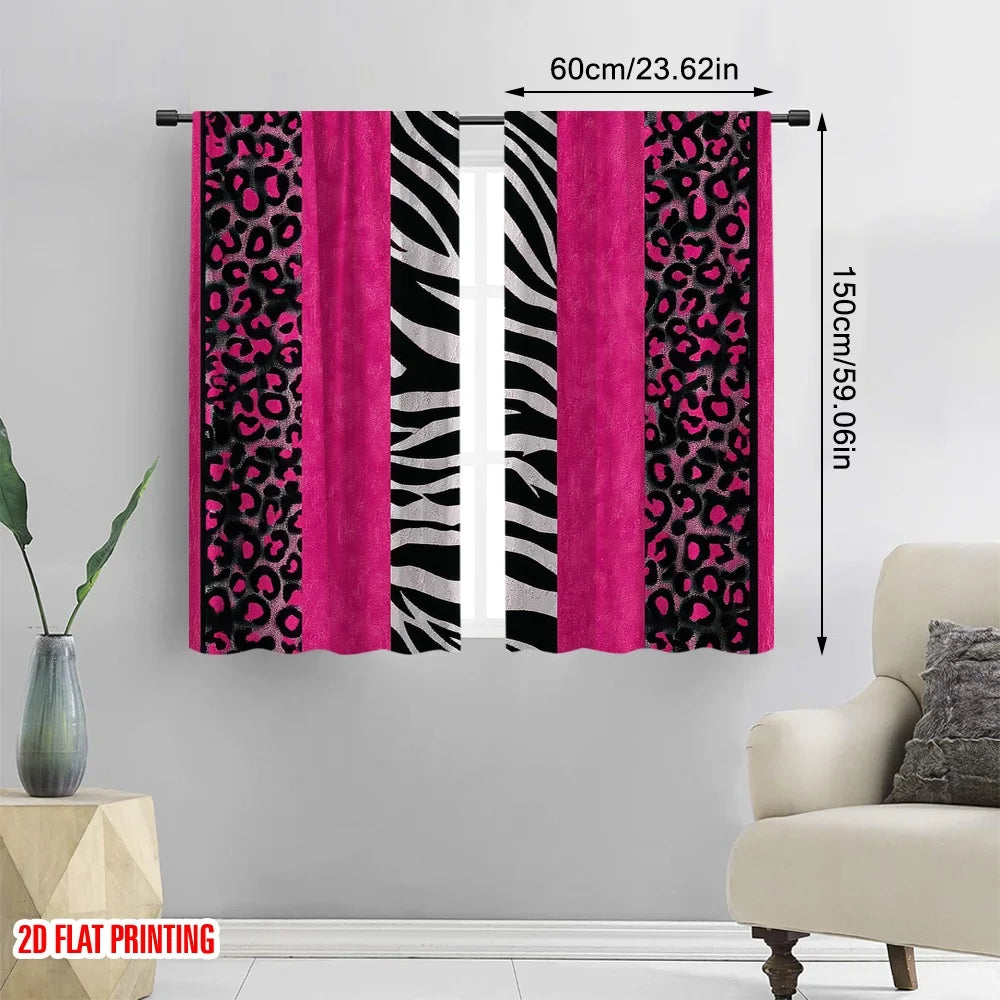 rideau léopard moderne rose vif noir blanc deux pièces polyester decoration fête