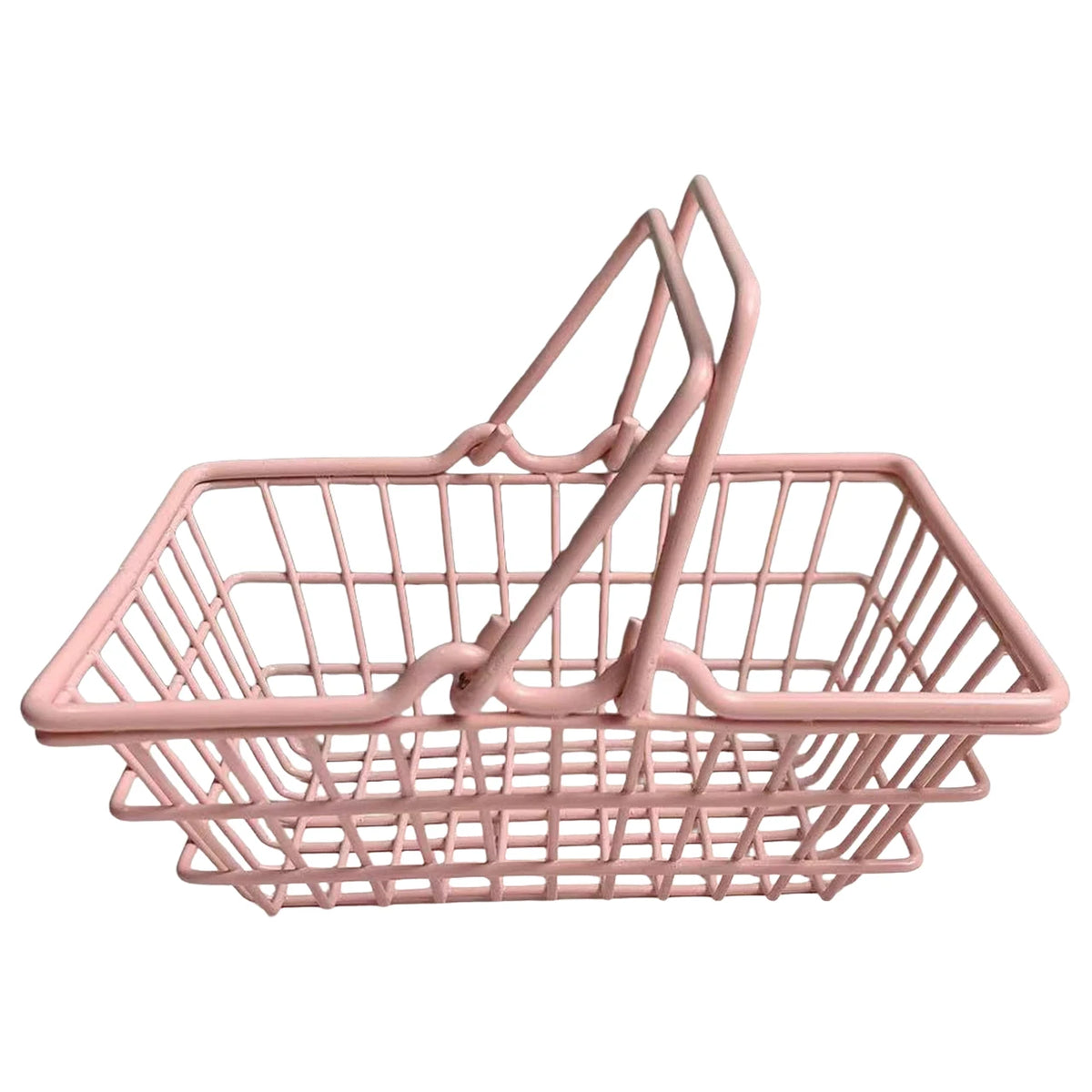 panier rangement rose clair réutilisable fer moderne minimaliste poignées détachables cosmétiques bijoux stockage fille