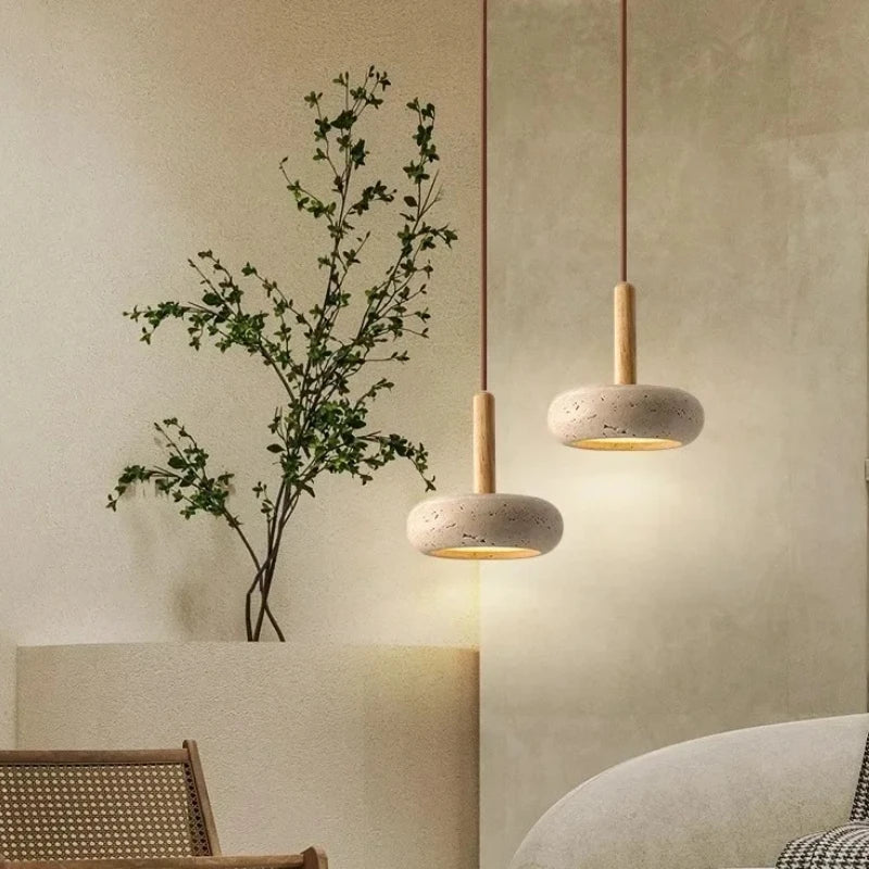 suspension lumineuse moderne pierre beige brun clair texture granuleuse minimaliste intérieur chambre salon étude