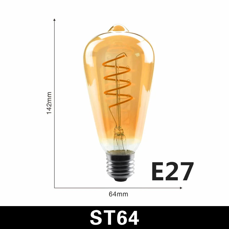 ampoules led spirale dorée retro translucides 2200k e27 4w 220v a60 c35 t45 st64