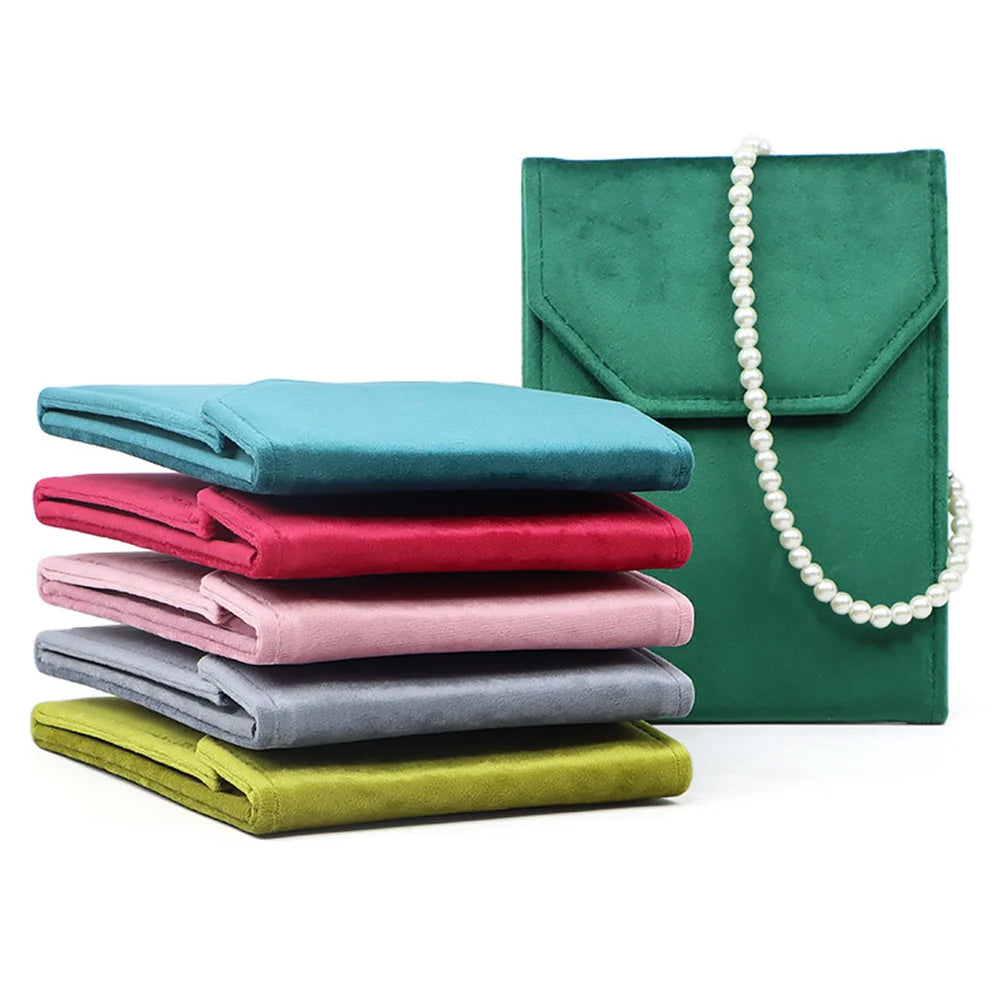 porte bijoux velours vert bleu gris rose rouge classique collier portable sac rangement