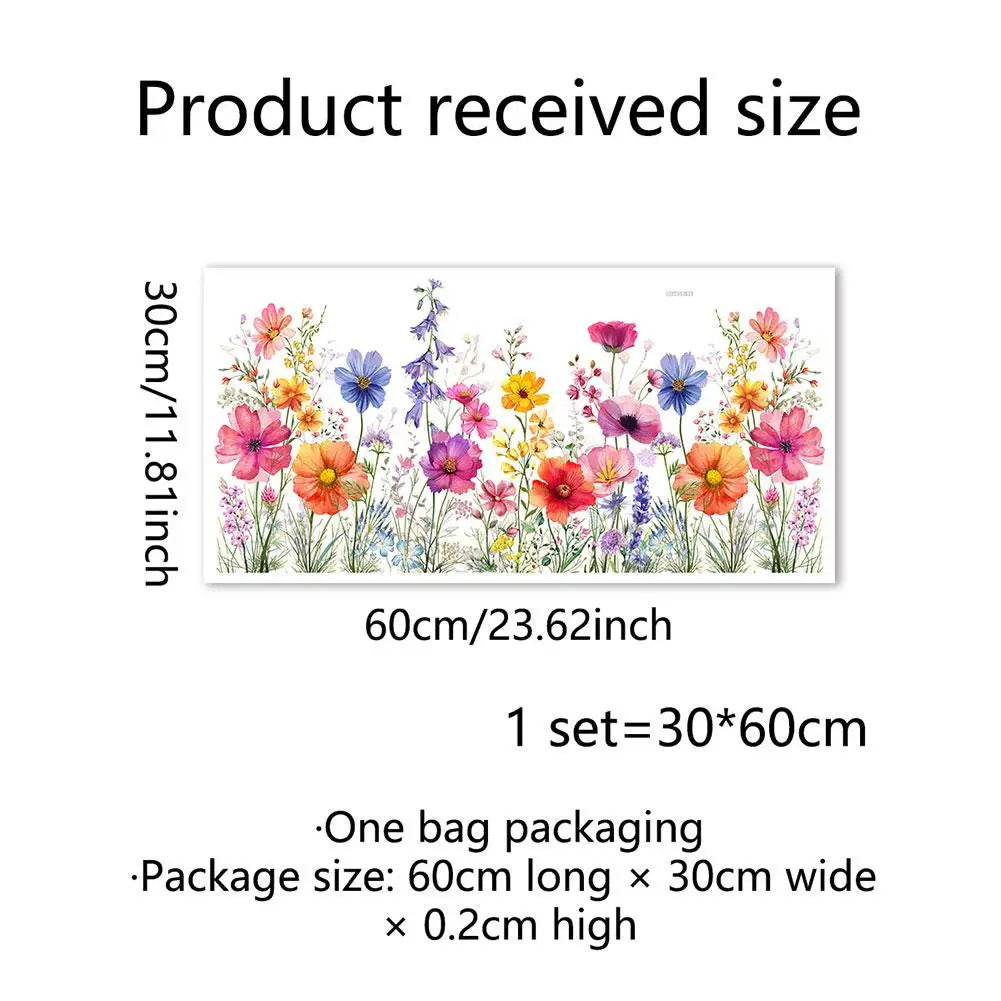 sticker mural fleurs sauvages aquarelle multicolore semi transparent 30x60cm decoration fenetre champetre floral artistique