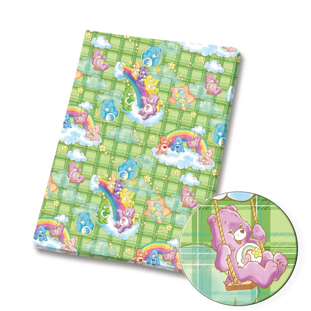 tissu imprimé polyester coton 140x50cm dessin animé ours nuages arcs ciel enfant multicolore