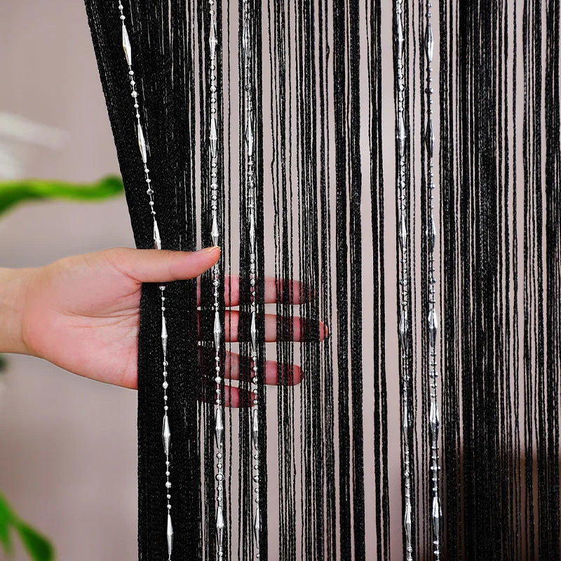 rideau franges noir argenté semi transparent moderne chambre cuisine decoration