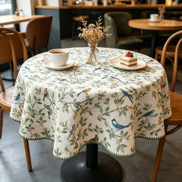 nappe table motif floral oiseaux classique beige clair vert bleu rustiqueversible machine