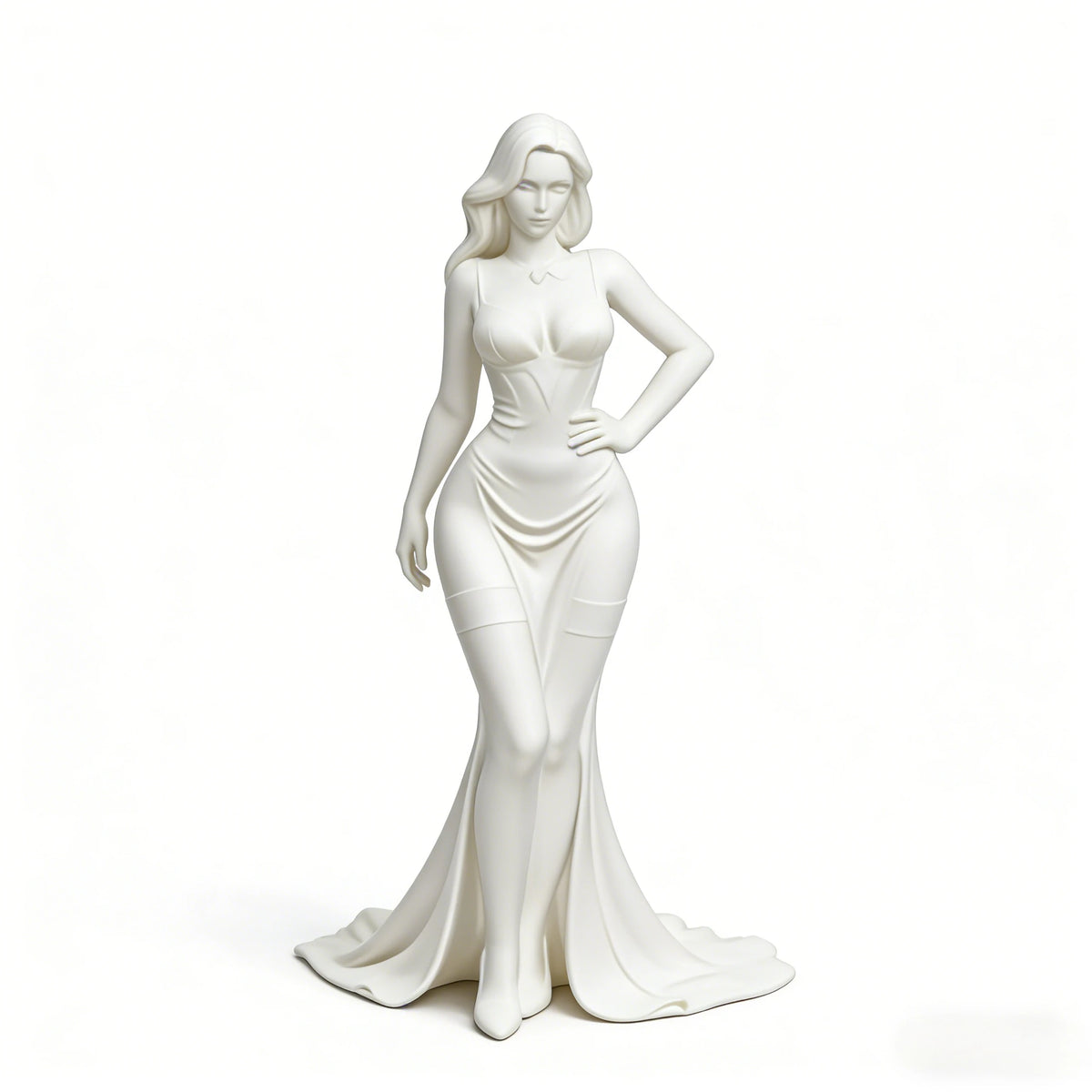 statue blanche classique décolleté jupe longue collier rouge jaune violet chambre salon