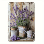 décoration murale rustique plaque métal fleurs lavande pots arrosoir vintage blanc bleu gris violet