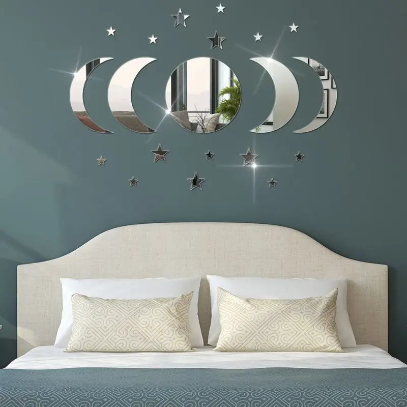 miroirs argentés effet miroir adhésifs modernes 10 étoiles cercle croissants