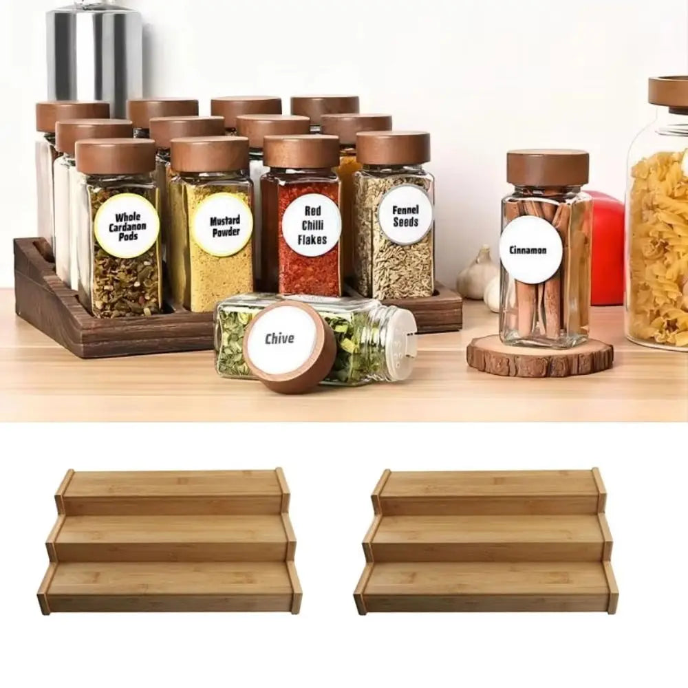 présentoir étagère bois épices moderne pots naturels organisation cuisine durable multifonctionnelle