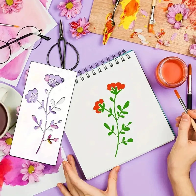 gabarits peinture fleurs feuilles papillons graphiques diy crafts blanc noir vert orange rose bruns