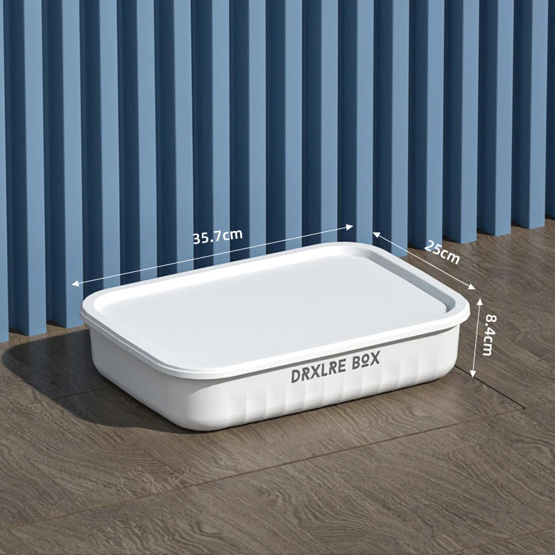boîtes rangement plastique bleu blanc jaune rayures poignées couvercle moderne respectueux environnement