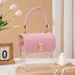 sac main transparent acrylique moderne géométrique blanc orange violet noir rouge vert chic poignée