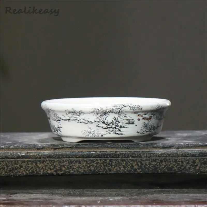 bacs plantes chinois paysage peint blanc opaque décoration intérieure pots fleurs