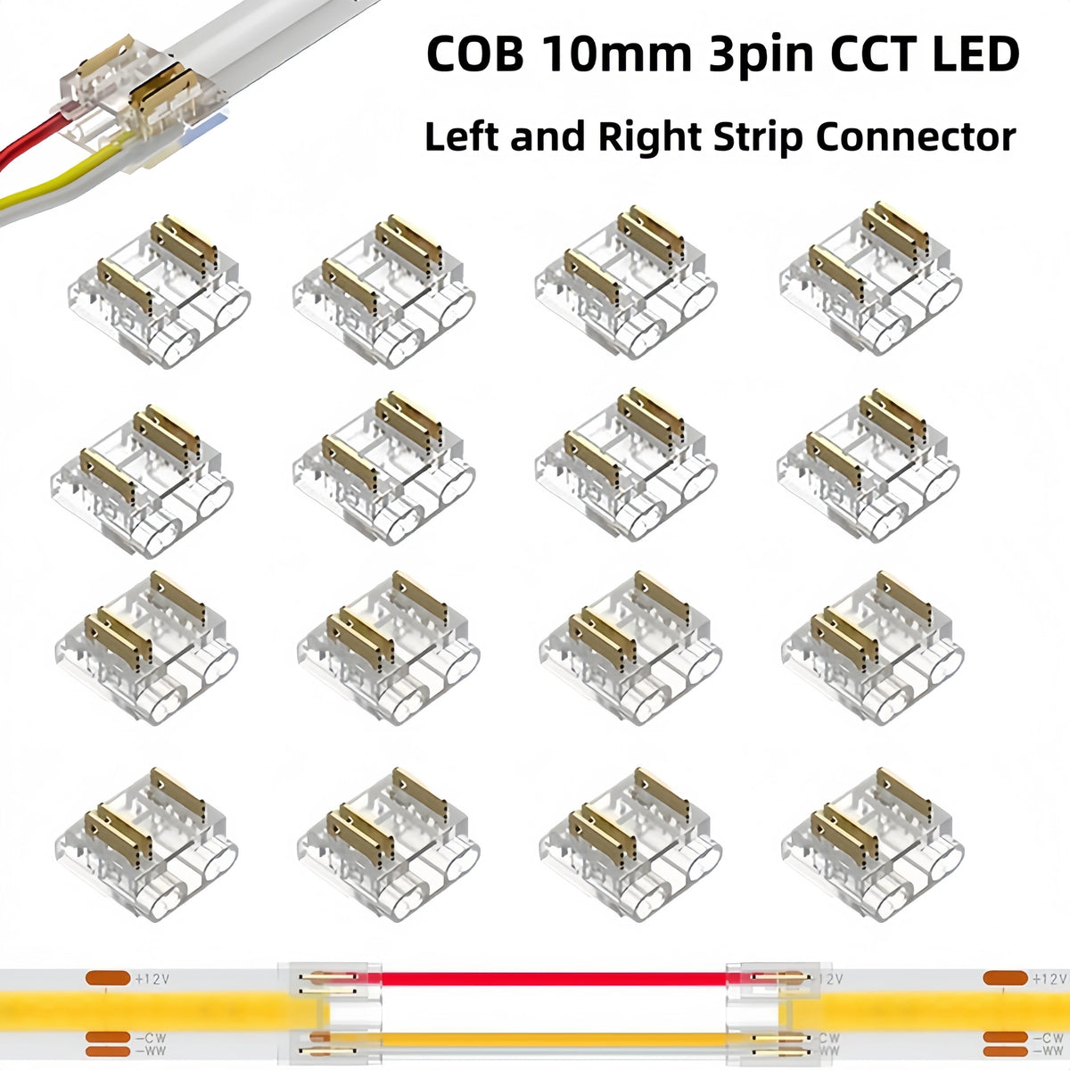 connecteurs led transparent dorés broches 24v moderne technologique 10mm gauche droite