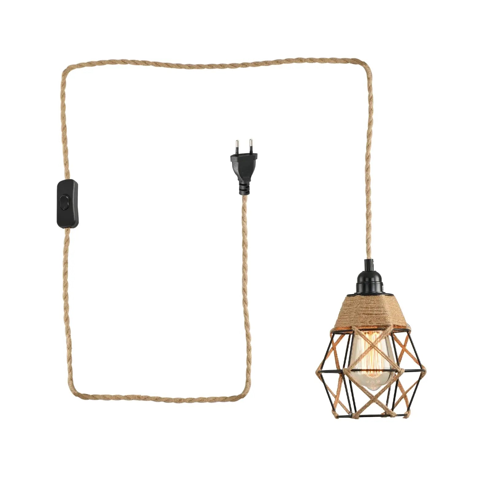 Câble suspension luminaire en corde de chanvre vintage vert suspendu au plafond