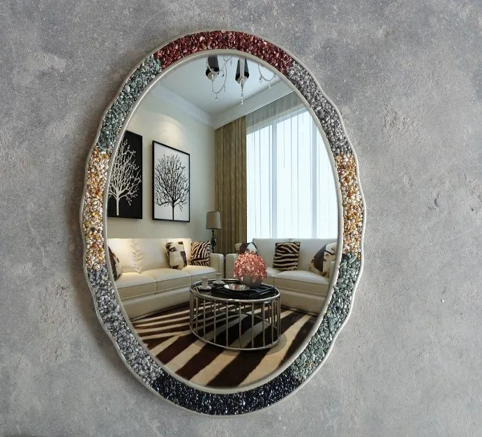 miroir décoratif ovoïde coquillages bohème accueil maison accessoires deco coquillage bordure ornemental