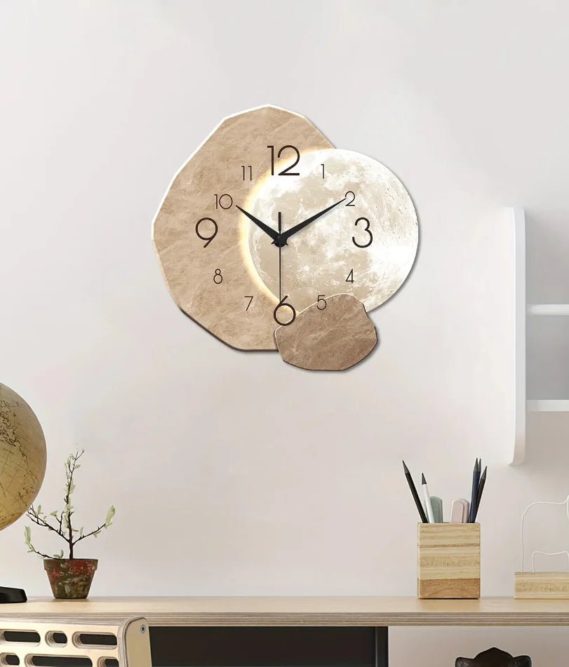 horloge murale moderne imitation pierre naturelle aiguille quartz beige minimaliste