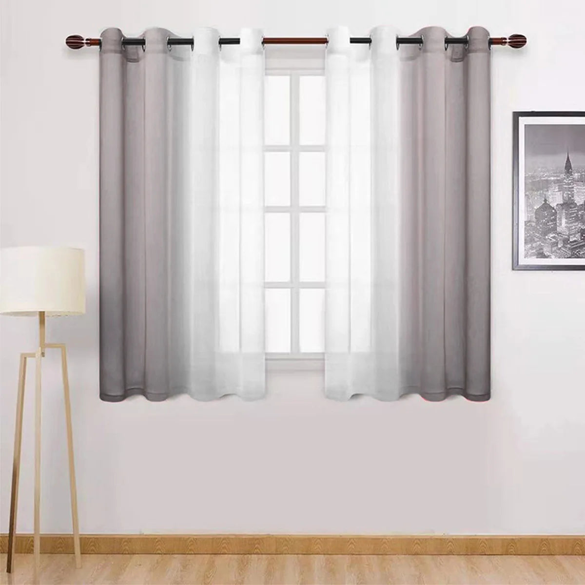 rideau moderne gris blanc semi transparent anneaux polyester coton deux panneaux chambre salon