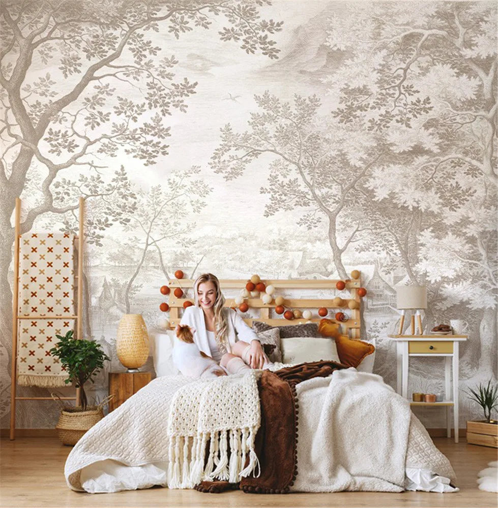 Papier peint mural TV résistant à l'humidité dans une chambre moderne
