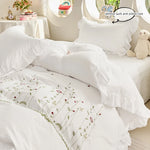 ensemble literie broderie florale blanc classique couvre lit taies oreiller 135x200cm 220x240cm