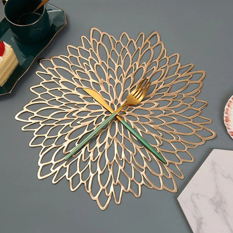tapis table moderne or argent floral ajouré respectueux environnement silicone élégant set repas fourchette