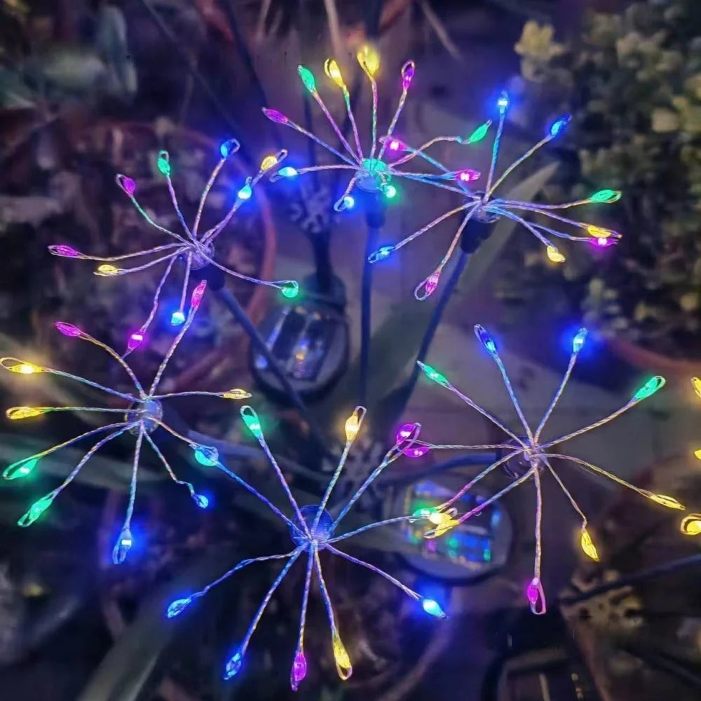 guirlande lumineuse solaire multicolore étoiles moderne fixation piquet extérieur jardin bleu vert jaune blanc