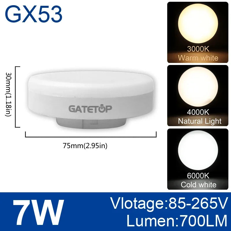 ampoule led 5w 7w 9w 12w 15w blanc chaud neutre froid base gx53 moderne