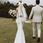 voile mariée blanc dentelle rubans classique romantique bride tulle gaze headpiece