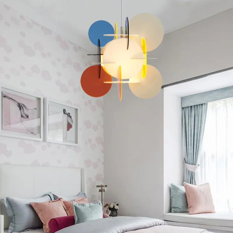 suspension lumineuse moderne acrylique disques colorés abat jour sphérique translucent chambre salon