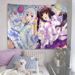 tapisserie graphique anime personnages dessins animés rose vert blanc illustration animaux mignons moderne