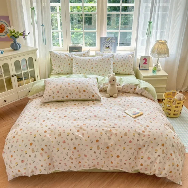 ensemble literie floral vintage 100 coton blanc rose vert bleu beige
