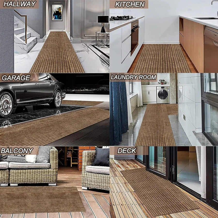 tapis rayé moderne gris rouge marron antidérapant polyester PVC salon cuisine chambreextérieurôtel