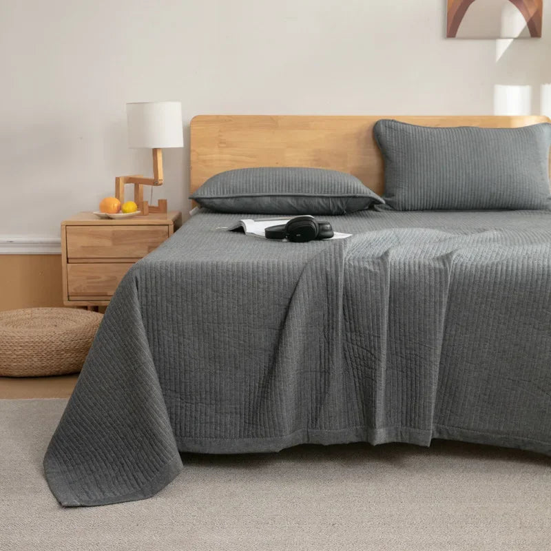 couvre lit coton gris clair blanc rose pâle rayures verticales moderne antibactérien confortable