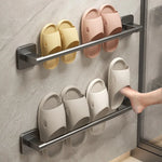 support rangement mural sabots moderne aluminium couleur blanc beige rose fixations murales salle bain