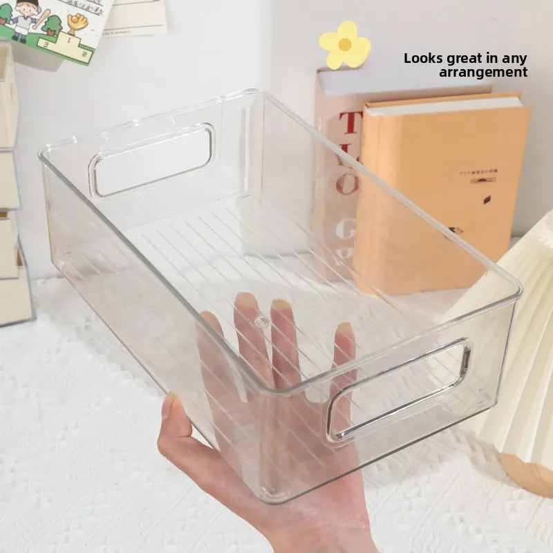 boîtes rangement transparentes modernes minimalistes poignées papeterie organisation étudiants cosmétiques articles divers collations