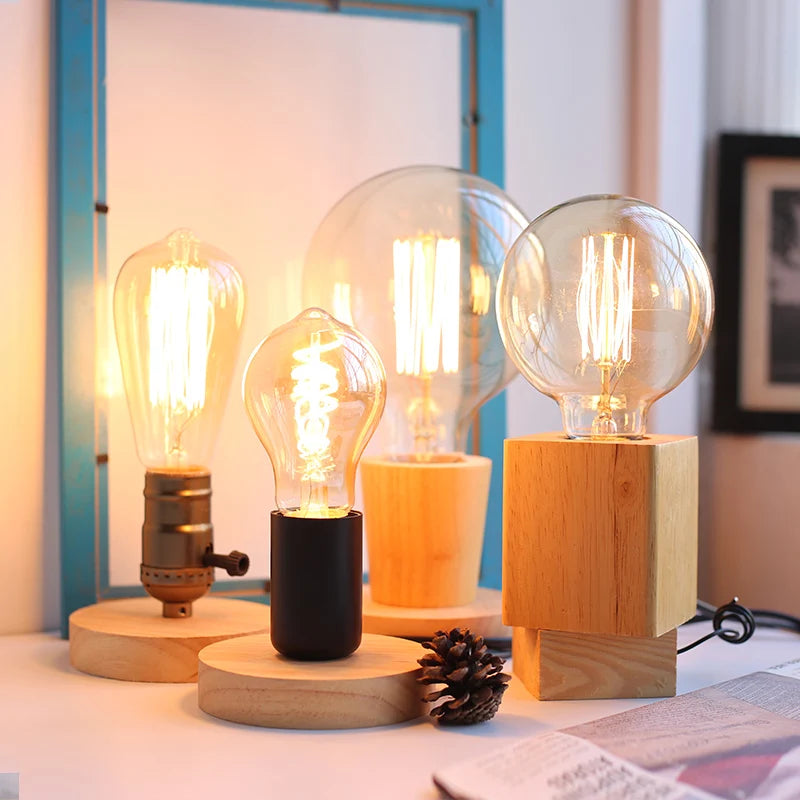 lampe poser vintage bois naturel métal verre opalin décoration chambre moderne minimaliste