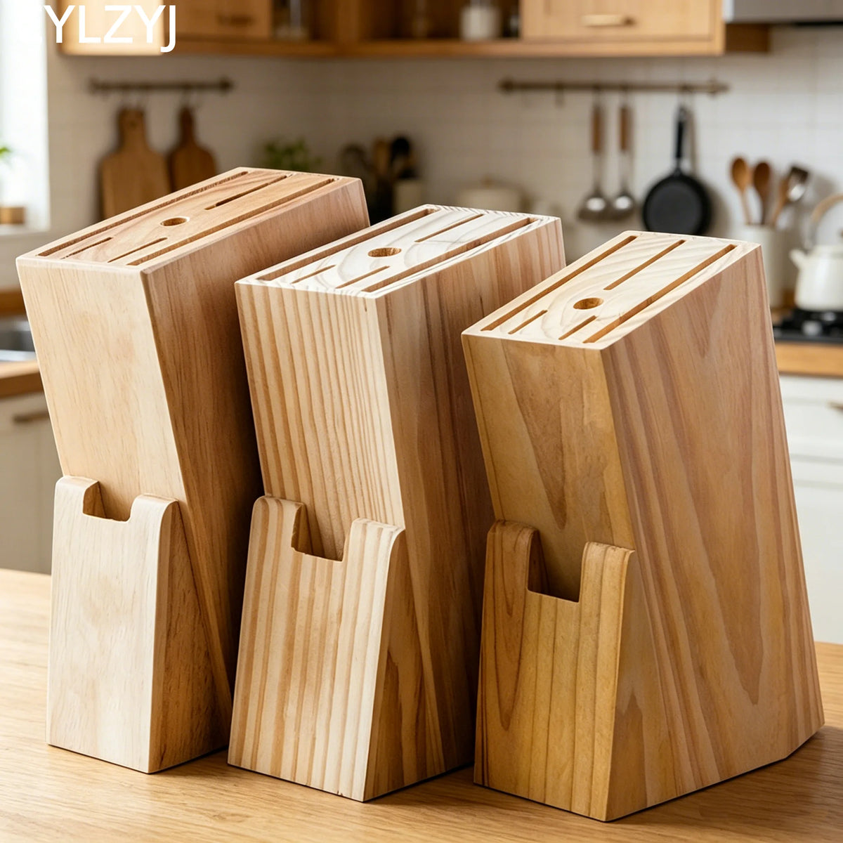 Bloc couteaux bois clair anti dérapants perforations modernes respectueux environnement