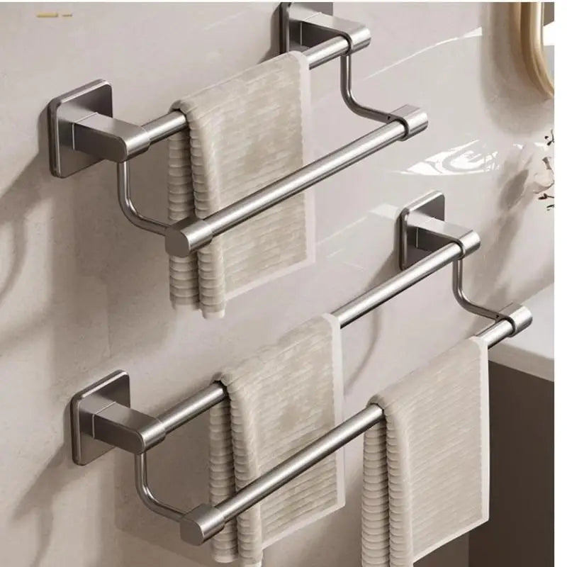 porte serviettes mural argenté moderne adhésif lisse salle bain organisation étagère murale multifonction serviettes