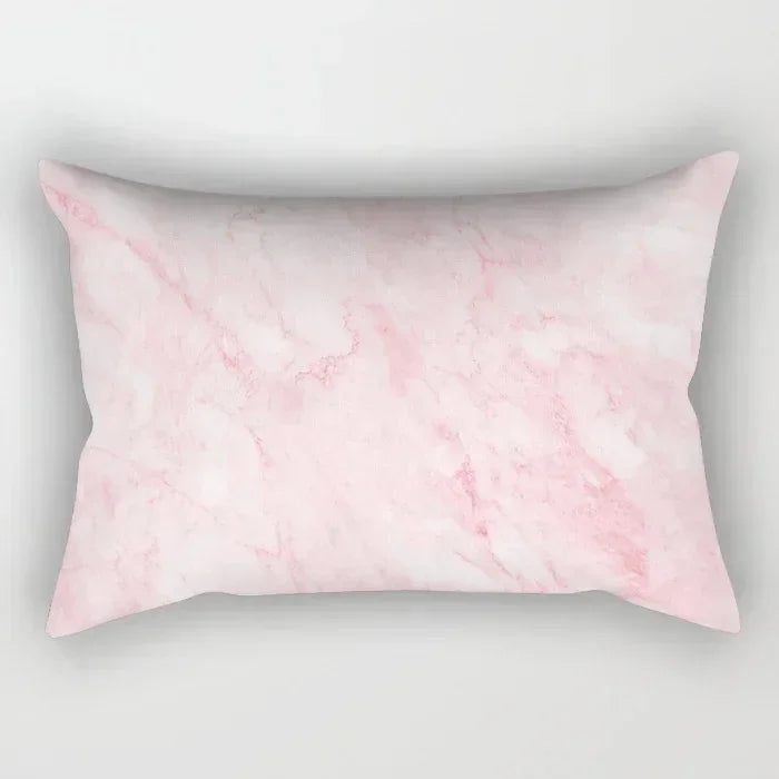 taie d'oreiller rectangulaire rose blanc doré motif géométrique moderne lit chambre décoration maison