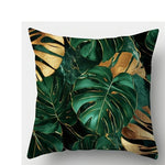 taies d'oreiller polyester feuille monstera verte dorée moderne zipper 40x40cm 45x45cm 50x50cm 60x60cm