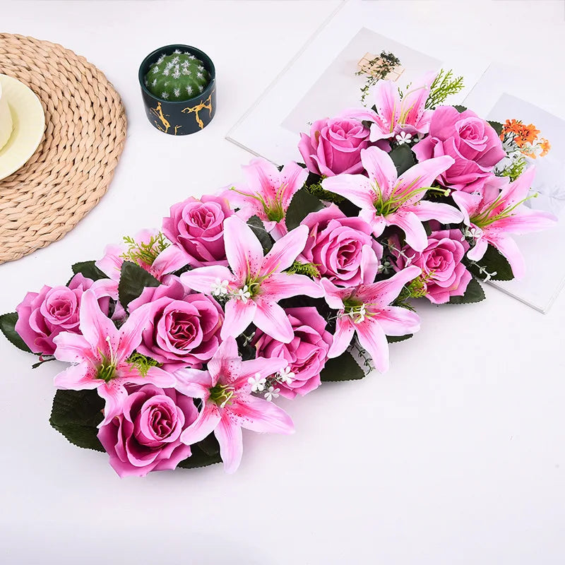 décoration intérieure bouquet artificiel fleurs lys roses moderne clips métalliques bleu rose violet vert