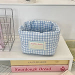 panier rangement tissu carreaux blancs bleu rose jaune vintage utilisation multiple portable opacité