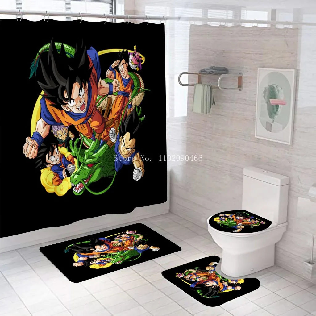rideau douche tapis bain dragon ball personnages mangas moderne multicolore polyester