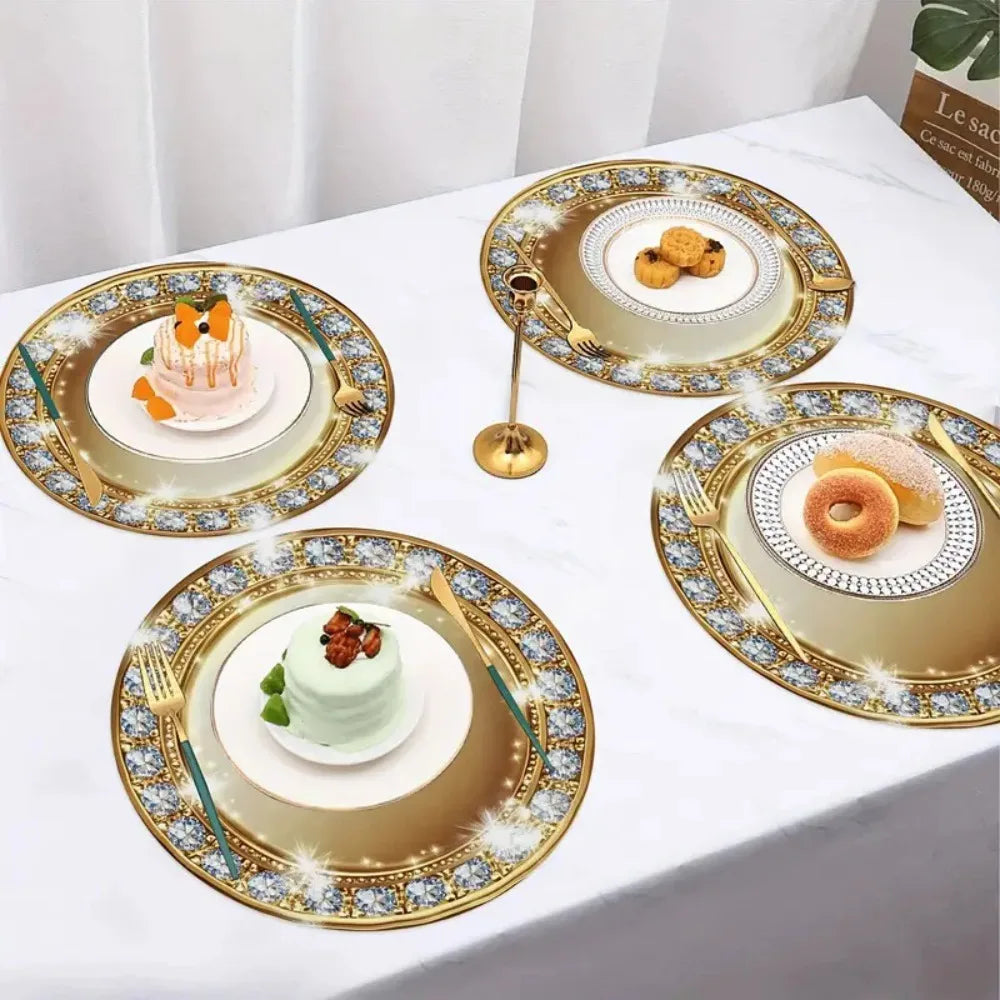 Assiettes ornementales dorées classiques 35cm fourchettes couteaux party christmas nouvelle année